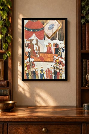 Renkli Pazar Sahnesi Desenli Dekoratif MDF Tablo, Çerçeve Görünümlü Ahşap Poster