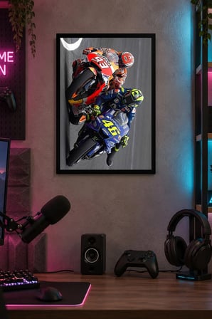 Yarış Motosikletleri Desenli Dekoratif MDF Tablo, Çerçeve Görünümlü Ahşap Poster