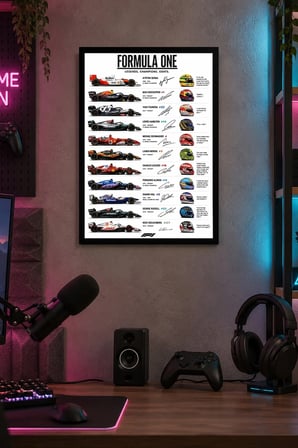 Formula Yarış Araçları Bilgi Afişi Desenli Dekoratif MDF Tablo, Çerçeve Görünümlü Ahşap Poster