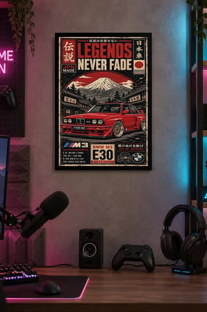 Kırmızı Spor Otomobil ve Dağ Desenli Dekoratif MDF Tablo, Çerçeve Görünümlü Ahşap Poster