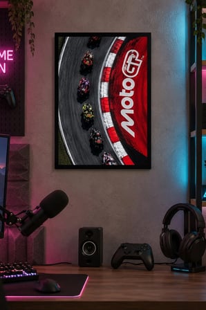 Yarış Pisti Motosikletleri Desenli Dekoratif MDF Tablo, Çerçeve Görünümlü Ahşap Poster