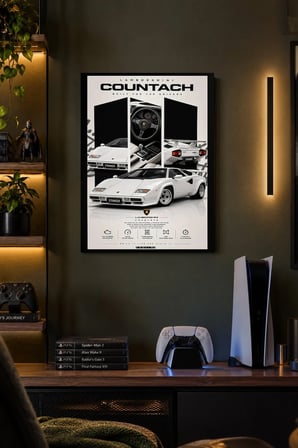 Beyaz Otomobil Kolajı Desenli Dekoratif MDF Tablo, Çerçeve Görünümlü Ahşap Poster
