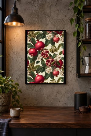 Kırmızı Meyve ve Çiçek Desenli Dekoratif MDF Tablo, Çerçeve Görünümlü Ahşap Poster
