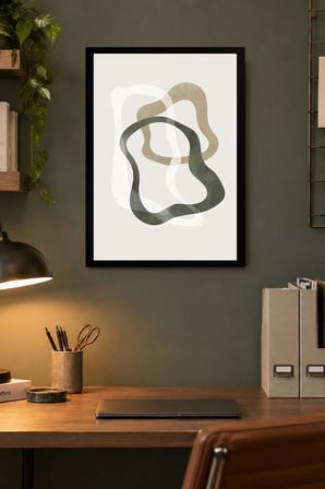 İç İçe Organik Halkalar Desenli Dekoratif MDF Tablo, Çerçeve Görünümlü Ahşap Poster