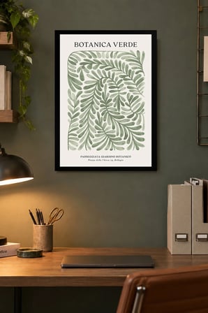 Botanik Yaprak Desenli Dekoratif MDF Tablo, Çerçeve Görünümlü Ahşap Poster