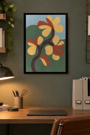Renkli Soyut Dal Formu Desenli Dekoratif MDF Tablo, Çerçeve Görünümlü Ahşap Poster