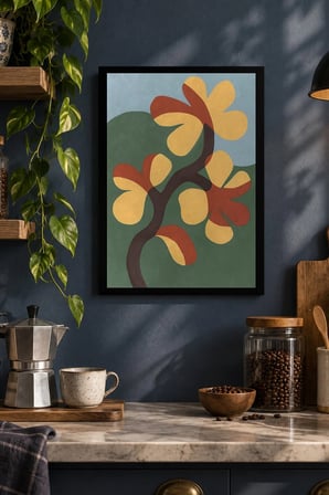 Renkli Soyut Dal Formu Desenli Dekoratif MDF Tablo, Çerçeve Görünümlü Ahşap Poster