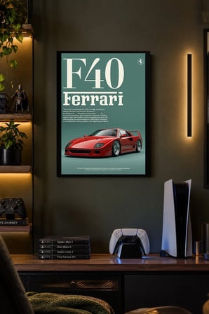 Kırmızı Spor Otomobil Desenli Dekoratif MDF Tablo, Çerçeve Görünümlü Ahşap Poster