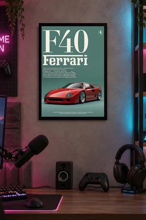 Kırmızı Spor Otomobil Desenli Dekoratif MDF Tablo, Çerçeve Görünümlü Ahşap Poster