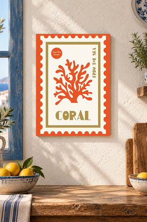 Turuncu Mercan Desenli Dekoratif MDF Tablo, Çerçeve Görünümlü Ahşap Poster