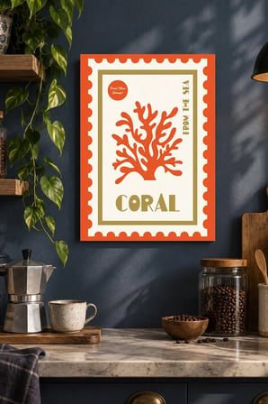 Turuncu Mercan Desenli Dekoratif MDF Tablo, Çerçeve Görünümlü Ahşap Poster