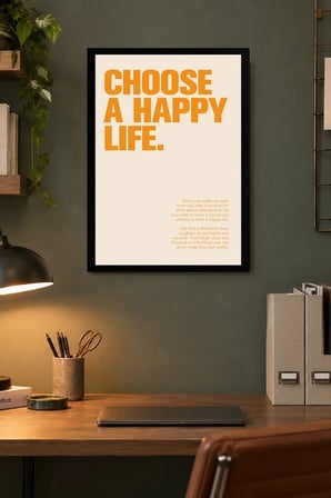 Turuncu Yazılı Motivasyon Afişi Desenli Dekoratif MDF Tablo, Çerçeve Görünümlü Ahşap Poster