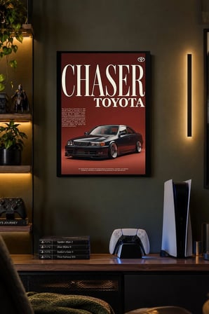 Kırmızı Spor Otomobil Afişi Desenli Dekoratif MDF Tablo, Çerçeve Görünümlü Ahşap Poster