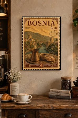 Bosna Manzaralı Damga Desenli Dekoratif MDF Tablo, Çerçeve Görünümlü Ahşap Poster