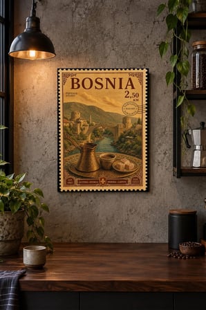 Bosna Manzaralı Damga Desenli Dekoratif MDF Tablo, Çerçeve Görünümlü Ahşap Poster