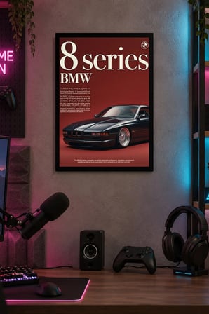 Kırmızı Klasik Otomobil Afişi Desenli Dekoratif MDF Tablo, Çerçeve Görünümlü Ahşap Poster