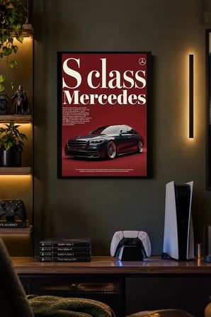 Kırmızı Modern Otomobil Afişi Desenli Dekoratif MDF Tablo, Çerçeve Görünümlü Ahşap Poster