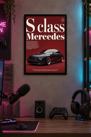 Kırmızı Modern Otomobil Afişi Desenli Dekoratif MDF Tablo, Çerçeve Görünümlü Ahşap Poster