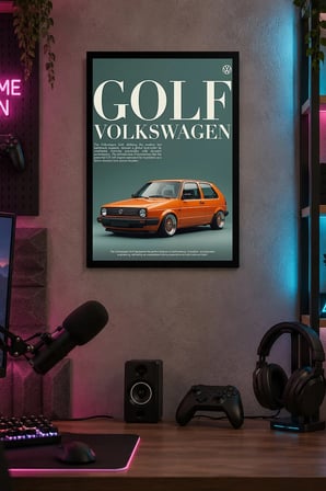 Turuncu Klasik Otomobil Afişi Desenli Dekoratif MDF Tablo, Çerçeve Görünümlü Ahşap Poster