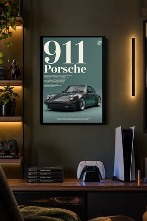 Gri Klasik Otomobil Afişi Desenli Dekoratif MDF Tablo, Çerçeve Görünümlü Ahşap Poster