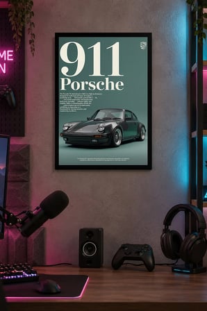 Gri Klasik Otomobil Afişi Desenli Dekoratif MDF Tablo, Çerçeve Görünümlü Ahşap Poster
