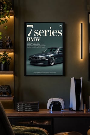 Gri Otomobil Afişi Desenli Dekoratif MDF Tablo, Çerçeve Görünümlü Ahşap Poster