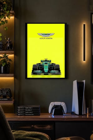 Turkuaz Yarış Otomobili Desenli Dekoratif MDF Tablo, Çerçeve Görünümlü Ahşap Poster