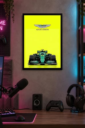 Turkuaz Yarış Otomobili Desenli Dekoratif MDF Tablo, Çerçeve Görünümlü Ahşap Poster