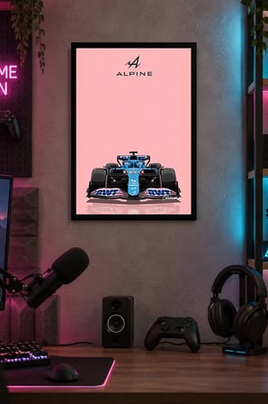 Mavi Formula Yarış Otomobili Desenli Dekoratif MDF Tablo, Çerçeve Görünümlü Ahşap Poster