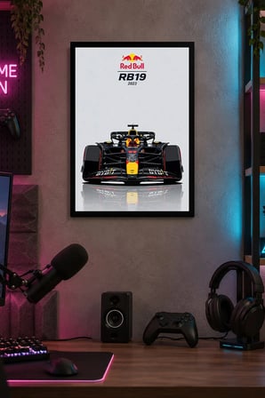 Kırmızı Formula Yarış Otomobili Desenli Dekoratif MDF Tablo, Çerçeve Görünümlü Ahşap Poster