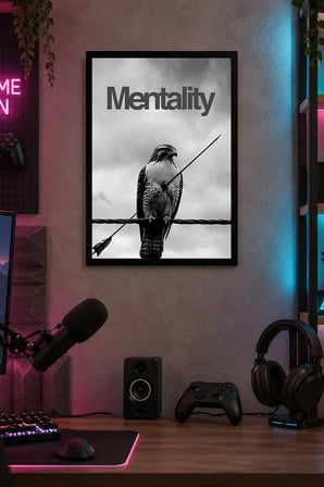 Dalda Kuş ve Mentality Yazısı Desenli Dekoratif MDF Tablo, Çerçeve Görünümlü Ahşap Poster