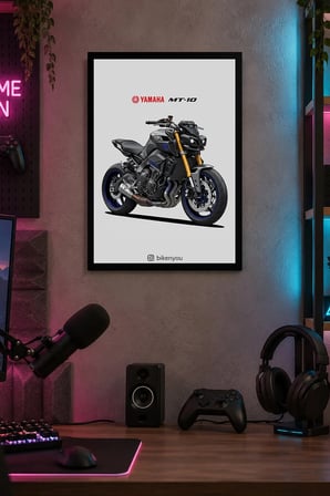 Gri Mavi Motosiklet Desenli Dekoratif MDF Tablo, Çerçeve Görünümlü Ahşap Poster