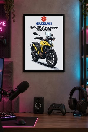 Sarı Siyah Motosiklet Desenli Dekoratif MDF Tablo, Çerçeve Görünümlü Ahşap Poster