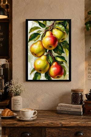 Kırmızı ve Yeşil Meyveler Desenli Dekoratif MDF Tablo, Çerçeve Görünümlü Ahşap Poster
