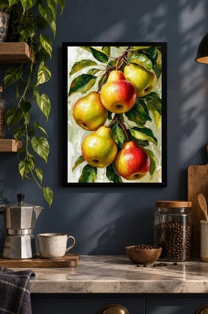 Kırmızı ve Yeşil Meyveler Desenli Dekoratif MDF Tablo, Çerçeve Görünümlü Ahşap Poster