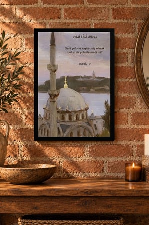 Kubbe ve Minare Desenli Dekoratif MDF Tablo, Çerçeve Görünümlü Ahşap Poster