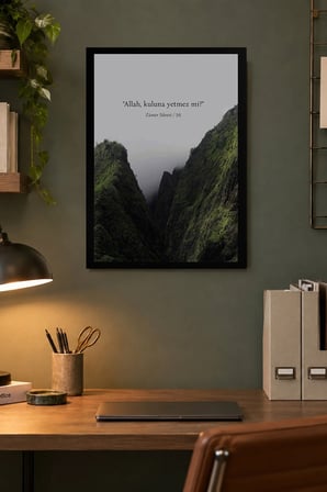 Yeşil Kayalık Vadi Desenli Dekoratif MDF Tablo, Çerçeve Görünümlü Ahşap Poster