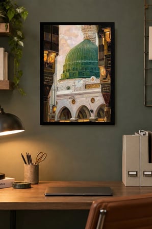 Yeşil Kubbe Mimari Manzarası Desenli Dekoratif MDF Tablo, Çerçeve Görünümlü Ahşap Poster