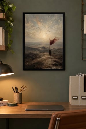 Sisli Deniz ve Bayraklı Figür Desenli Dekoratif MDF Tablo, Çerçeve Görünümlü Ahşap Poster