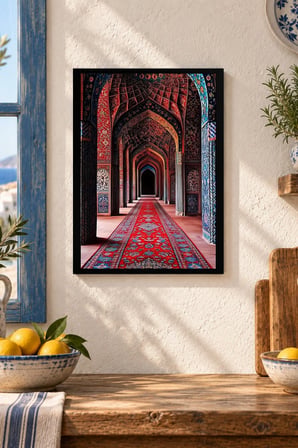 Kırmızı Çinili Kemer Desenli Dekoratif MDF Tablo, Çerçeve Görünümlü Ahşap Poster