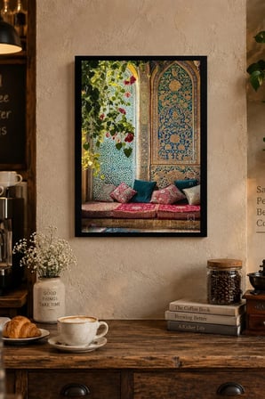 Renkli Çinili Kemer ve Minderler Desenli Dekoratif MDF Tablo, Çerçeve Görünümlü Ahşap Poster