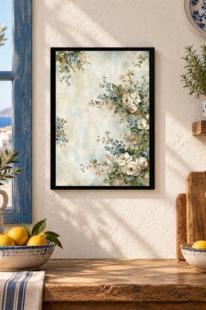 Pastel Çiçekli Açık Tonlu Desenli Dekoratif MDF Tablo, Çerçeve Görünümlü Ahşap Poster
