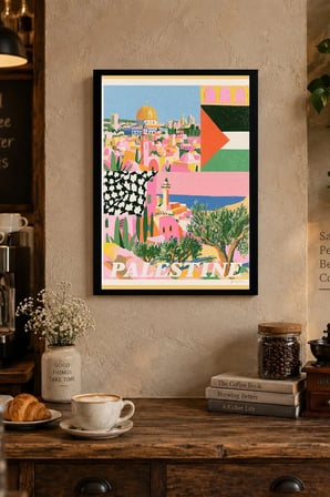 Pastel Yapılar ve Yazı Kolajı Desenli Dekoratif MDF Tablo, Çerçeve Görünümlü Ahşap Poster