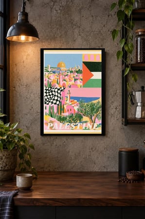 Pastel Yapılar ve Yazı Kolajı Desenli Dekoratif MDF Tablo, Çerçeve Görünümlü Ahşap Poster
