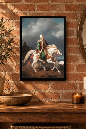 Kırmızı Giysili Binici Figür Desenli Dekoratif MDF Tablo, Çerçeve Görünümlü Ahşap Poster