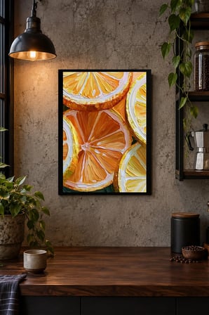 Dilimlenmiş Turunçgiller Desenli Dekoratif MDF Tablo, Çerçeve Görünümlü Ahşap Poster
