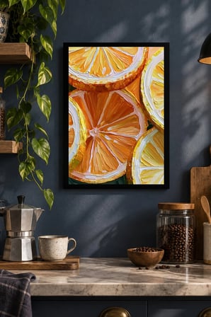 Dilimlenmiş Turunçgiller Desenli Dekoratif MDF Tablo, Çerçeve Görünümlü Ahşap Poster