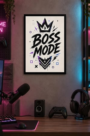 Taçlı Oyun Modu Teması Desenli Dekoratif MDF Tablo, Çerçeve Görünümlü Ahşap Poster