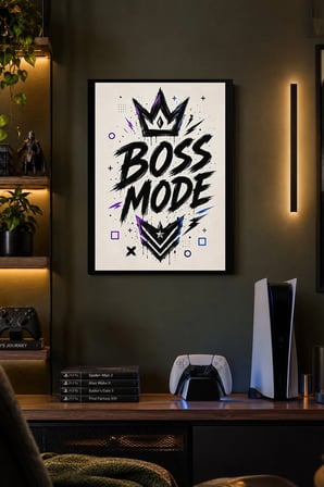 Taçlı Oyun Modu Teması Desenli Dekoratif MDF Tablo, Çerçeve Görünümlü Ahşap Poster