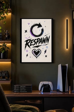 Yeniden Başlatma Simgeli Oyun Teması Desenli Dekoratif MDF Tablo, Çerçeve Görünümlü Ahşap Poster